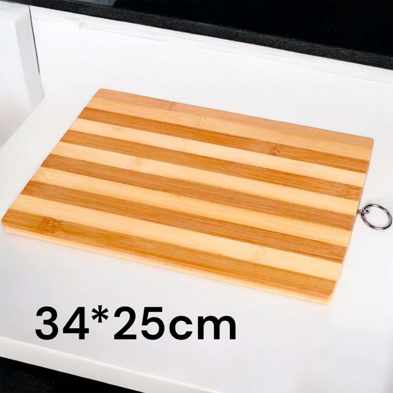 Picture of "34x25x1.8cm Rectangle Bamboo Cutting Board - Strong and Durable, Ideal for Meat, Vegetables, Bread, Includes Hook for Convenient Storage, Brown"-Brown