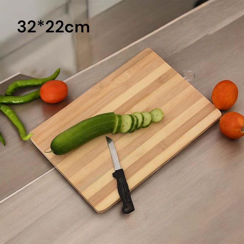 Picture of "Durable Bamboo Chopping Board - 32x22x1.8cm Rectangle, Ideal for Meat, Veggies, and Bread with Hook for Easy Storage, Brown Wooden Cutting Board for Kitchen"-Brown