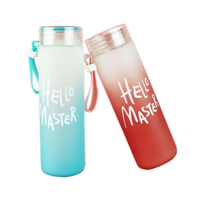 Picture of 1 pcs glass water bottle a Most popular college girls gradient color reusable glass cup plastic lid drink water bottle-Multicolor