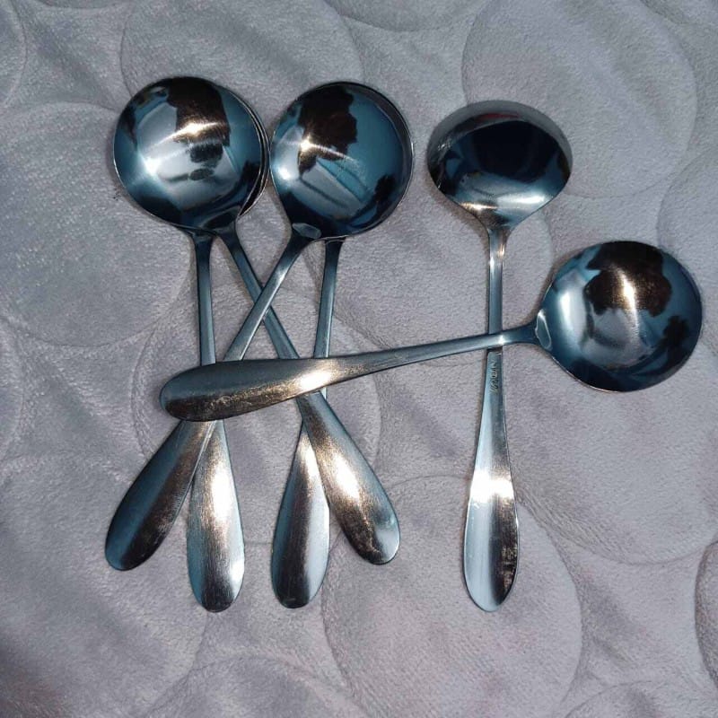 Picture of NOVA 6 pcs stainless steel sup spoon Nova Black Berry stainless steel sup spoon for children , sup spoon 15 cm long sup spoon-Silver