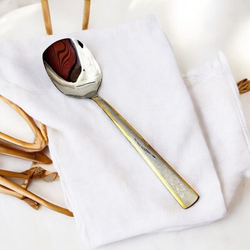 Picture of 9.7 Inch Silver Stainless Steel Curry Spoon - Mirror Polish Finish with Elegant Golden Handle, Non-Magnetic for Easy Use-Silver