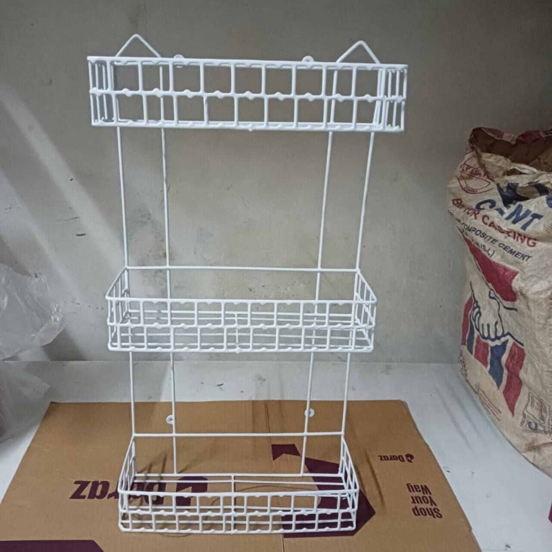 Picture of 2 pcs set, 1 pcs 3 Step and 1 pcs 2 step square shape Walls For The Kitchen Hanging Rack - Optimize Your Kitchen Storage With This square shape Hanging Rack made is high quality iron stick white colour, made is high quality iron stick white colour combo p-White