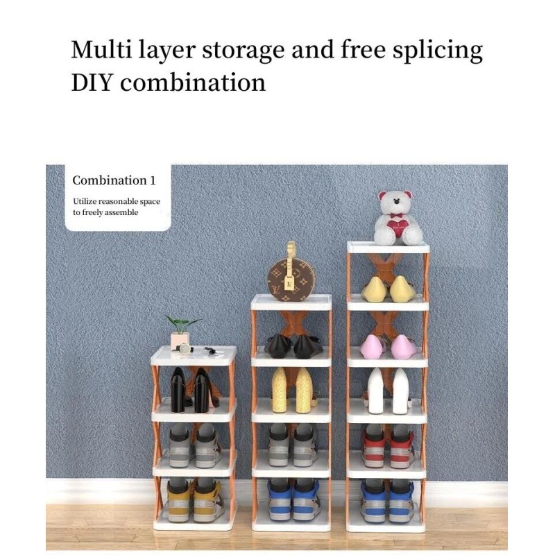 Picture of Adjustable Plastic Shoe Rack: 3-Layers Folding Multi-Layer Cabinet for Home and Dormitory-Multicolor
