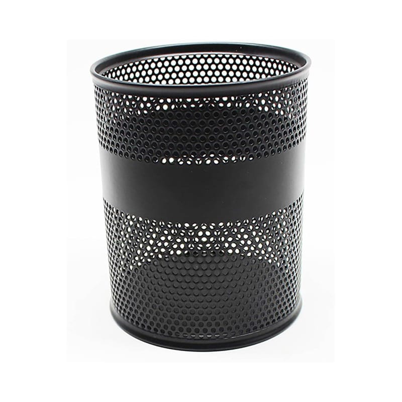 Picture of "Black Metal Mesh Round Pen Holder - Multifunctional Desk Organizer, Durable, Fireproof, High-Temperature Resistant, Coated Finish, 9.5 x 8.5 cm, Ideal for Office & Home, 1 Piece"-Black