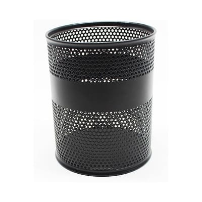 Picture of "Black Metal Mesh Round Pen Holder - Multifunctional Desk Organizer, Durable, Fireproof, High-Temperature Resistant, Coated Finish, 9.5 x 8.5 cm, Ideal for Office & Home, 1 Piece"-Black