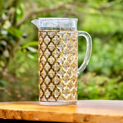 Picture of 2 Liter Acrylic Water Juice Jug - Eco-Friendly, Golden Pattern, Food Grade Plastic Drinking Jug-Gold