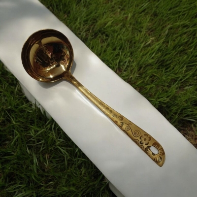 Picture of Elegant 9 Inch Golden Stainless Steel Big Soup Spoon, Mirror Polish, Perfect for Cooking and Serving with Laser-Printed Handle.-Gold