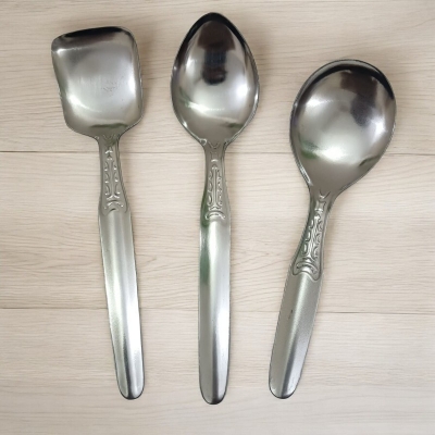 Picture of Set of 3 Silver Stainless Steel Spoons – 9.5-10.5 Inch – Perfect for Cooking & Serving – Durable, Stylish & Versatile-Silver