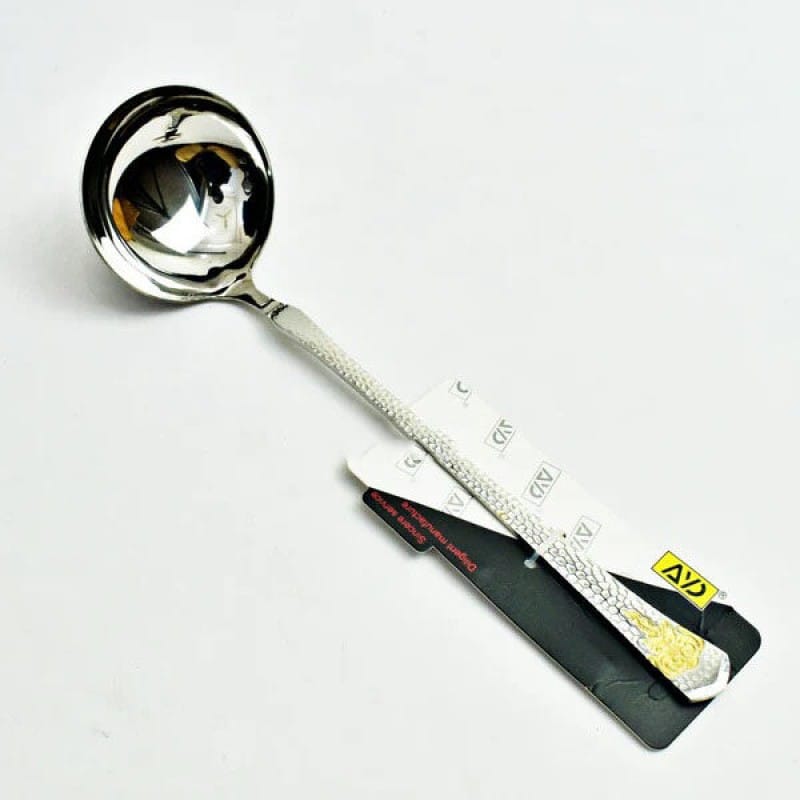 Picture of 11.5 Inch Stainless Steel Soup Spoon - Silver with Mirror Polish and Elegant Golden Handle, Ideal for Serving-Silver