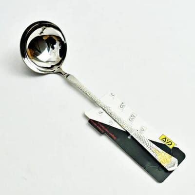 Picture of 11.5 Inch Stainless Steel Soup Spoon - Silver with Mirror Polish and Elegant Golden Handle, Ideal for Serving-Silver
