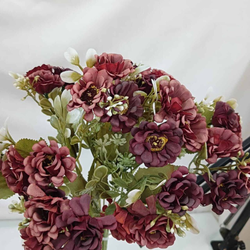 Picture of "Silk Daisy Bride Bouquet with 18 Heads, Glass Vase, 18 Multicolor Sunflowers, 48x20 cm (H x W) with Vase, Perfect for Christmas, Wedding, and Home Decor, Made from Fabric and Plastic for Long-Lasting Elegance."-Multicolor