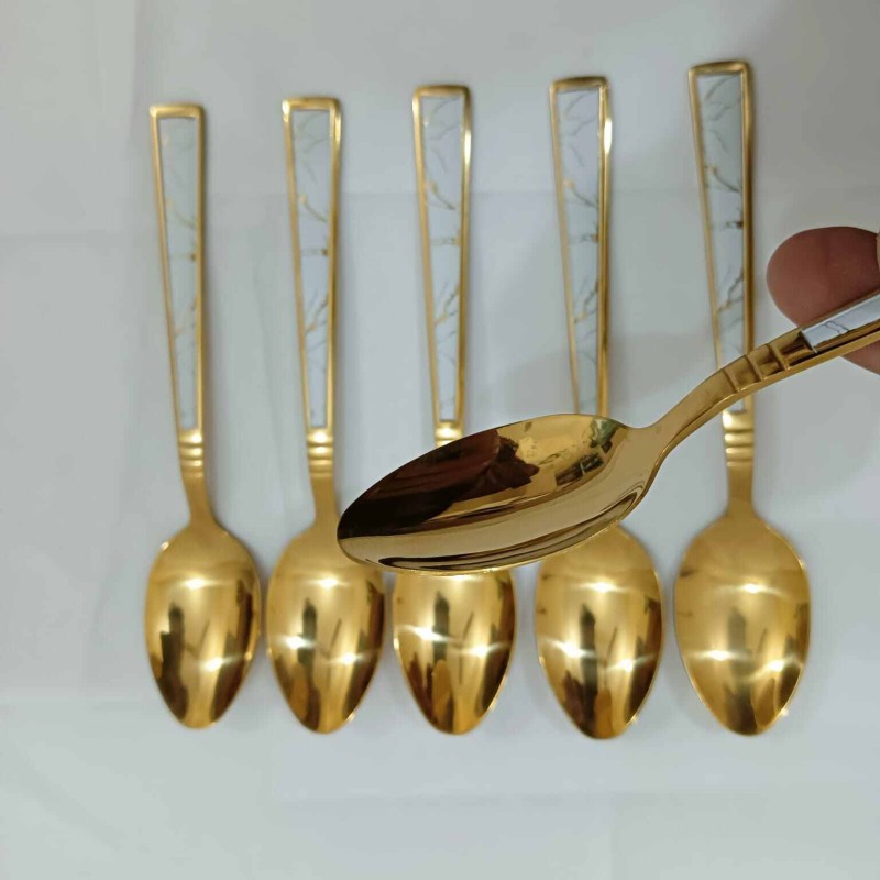 Picture of 6 pcs Best quality golden color imported Tea spoon for denner golden color mirror polish spoon 15cm long-Gold