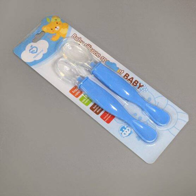 Picture of 2pcs/set feeding supplies BPA free easy carry baby squeezed spoon colorful baby silver spoon silicone baby feeding spoon Multicolor-Multicolor