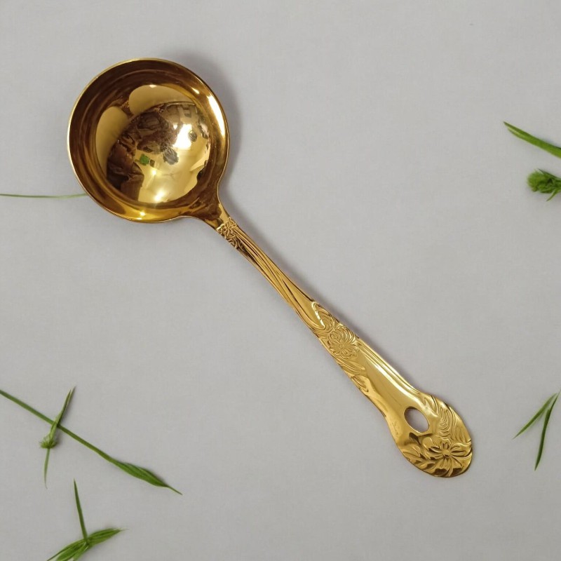 Picture of Golden Stainless Steel Big Soup Spoon - 9 Inch, Mirror Polish with Cutting Print, Ideal for Cooking and Serving-Gold