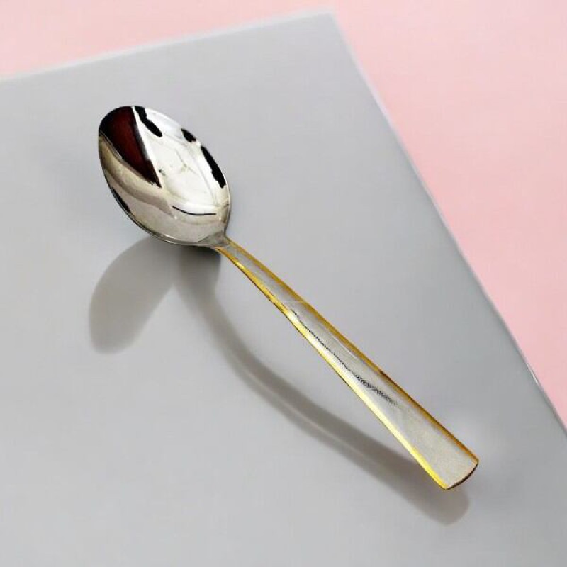 Picture of Mirror Polish 10.2 Inch Curry Spoon - Stainless Steel, Non-Magnetic, Silver with Golden Mix, Ideal for Both Cooking and Serving, Single Piece-Silver