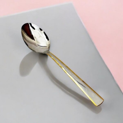 Picture of Mirror Polish 10.2 Inch Curry Spoon - Stainless Steel, Non-Magnetic, Silver with Golden Mix, Ideal for Both Cooking and Serving, Single Piece-Silver