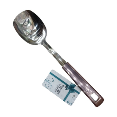 Picture of Silver Stainless Steel Solid Turner Spoon - 10 Inch, Mirror Polish, Non-Magnetic with Plastic Cover Handle-Silver