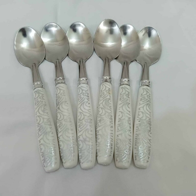 Picture of 6 pcs plastic handle stainless steel tea spoon-White