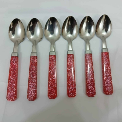 Picture of Dining Tea spoon 6-Pieces Set for Kitchen and Dining Table Steel with Glitter Red Plastic Handle Tea Spoon Set for Home and Kitchen (Set of 6)-Red