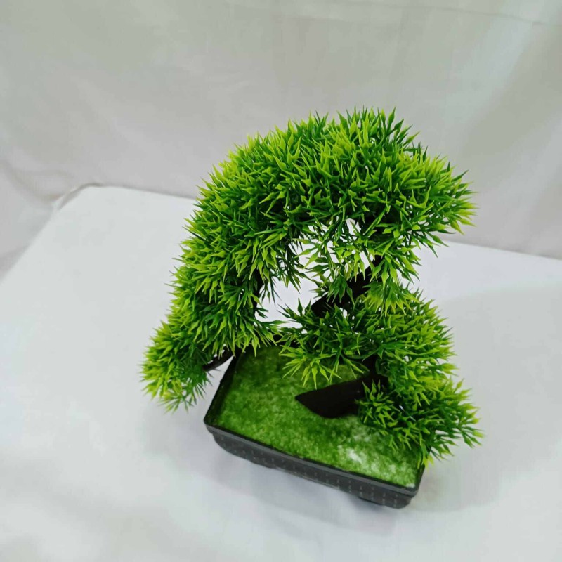 Picture of Elephant Trunk Design Green Artificial Bonsai Tree with Plastic Vases, 10 Inch Long, for Office Table Decoration, Gram Beauty Flower-Multicolor