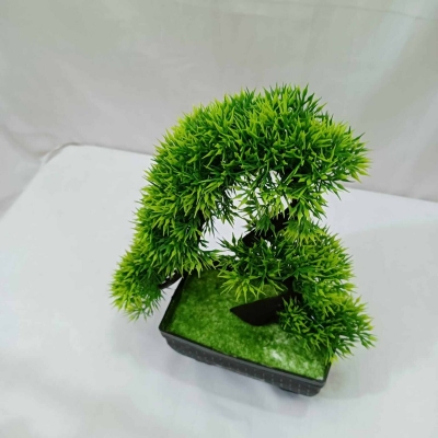 Picture of Elephant Trunk Design Green Artificial Bonsai Tree with Plastic Vases, 10 Inch Long, for Office Table Decoration, Gram Beauty Flower-Multicolor