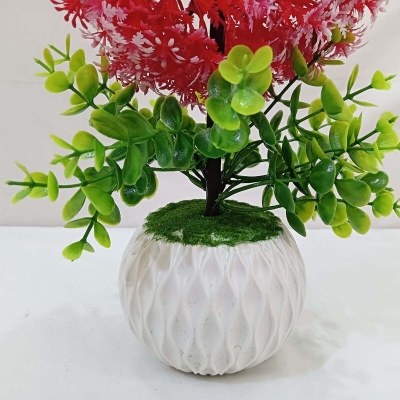 Picture of Brighten up your home or restaurant with this 30cm Multicolor Round Shape Bonsai Plant. Ideal for living rooms, table corners, or balconies, made of durable plastic. Includes vase. Quantity: 1 pcs.-Multicolor