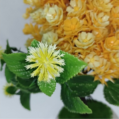 Picture of Flower Bonsai Artificial Grass Plants with Pot for Home Decor | Decorative Office Indoor Decor (Yellow, 1 Piece)-Yellow