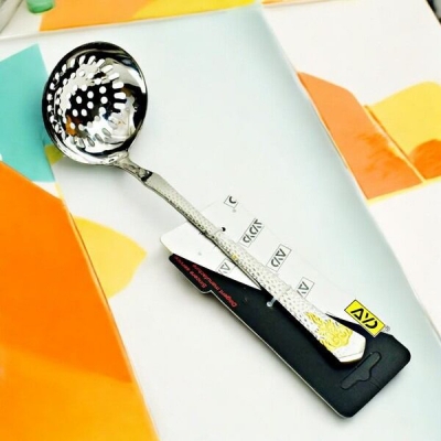 Picture of 9-Inch Stainless Steel Skimmer Spoon - Silver Round Slotted Design with Mirror Polish Finish, Perfect for Cooking and Serving Soups - 1 Piece-Silver