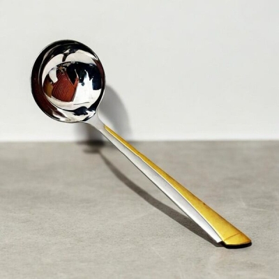 Picture of Big Rice Spoon - 9.2 Inch, Stainless Steel, Mirror Polish, Non-Magnetic, Silver with Golden Design, Ideal for Cooking and Serving, Durable and Elegant, Perfect for Home and Professional Kitchens, Single Piece-Silver