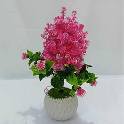 Picture of Flower Bonsai Artificial Grass Plants with Pot for Home Decor | Decorative Office Indoor Decor (Pink, 1 Piece)-Pink