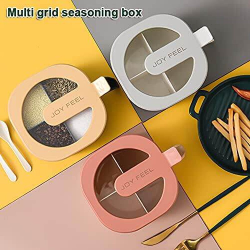 Picture of pice Box Spice jar with Lid Seasoning Box with Spoon Spice Shaker with Lid 4 Compartments - Multi-Grid Spice Storage Container torage Tool for Kitchen-Multicolor