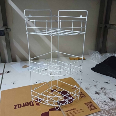 Picture of 2 pcs set, 1 pc 3 Step and 1 pc 2 step Hanging Corner Storage Rack Organizer Kitchen Rack Maximize Space with This 3-Step Hanging Corner Storage Rack, made is high quality iron stick white colour combo pack-White