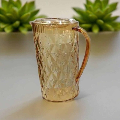 Picture of Classic Diamond Design Water Jug - 2.25L, Transparent Acrylic Plastic, Golden, 1 Piece-Gold