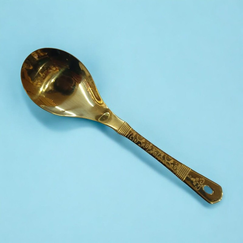Picture of Golden 10-inch Stainless Steel Long Rice Spoon – Cooking & Serving – Mirror Polish, Laser-Printed Handle – 1 Piece-Gold