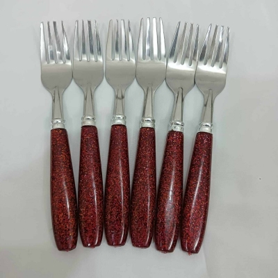 Picture of 6 pcs colorful handle stainless steel Fork spoon set 15 cm long-Red