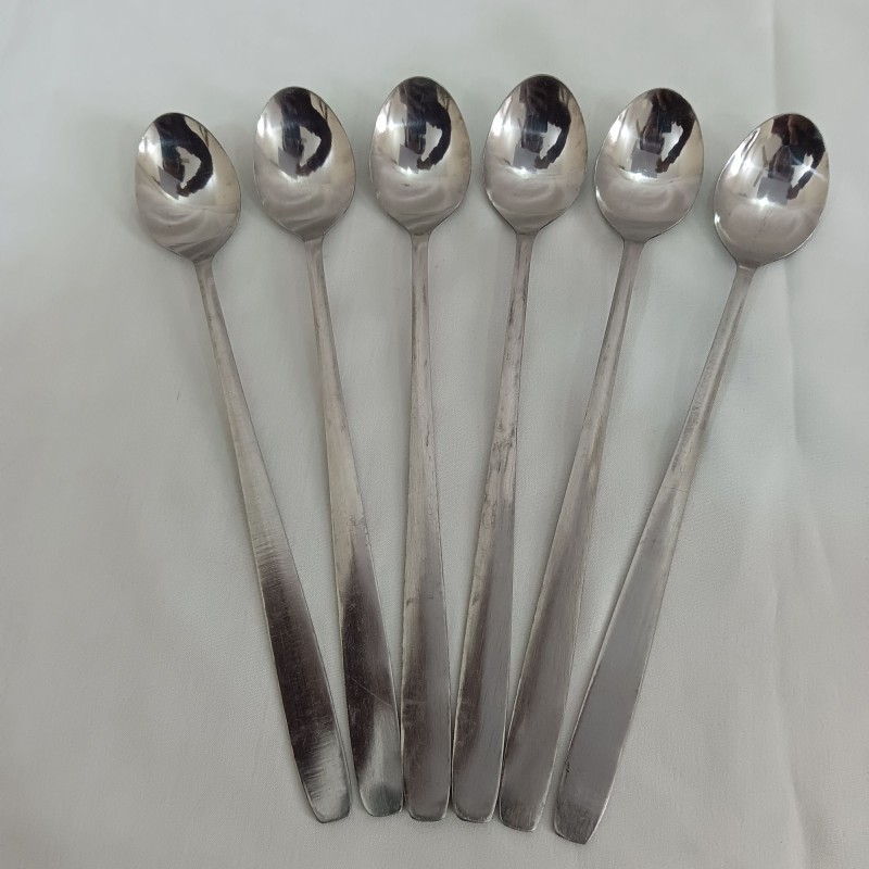 Picture of 6 pcs stainless steel long hundle pickling spoon silver colour  8 inch long-Silver