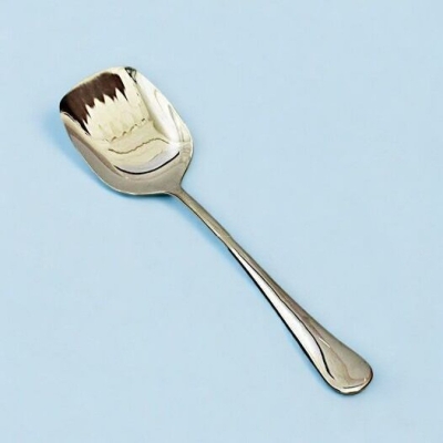 Picture of 8.8 Inch Silver Rice Spoon - Stainless Steel with Golden Design, Mirror Polish, Square Shape, Non-Magnetic, Ideal for Serving and Cooking, Durable and Elegant for Home or Professional Kitchens, Single Piece-Silver