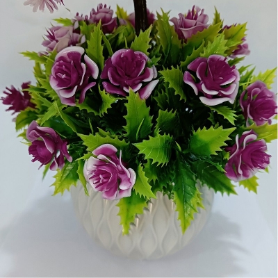 Picture of 2 layer Flower Bonsai Artificial Grass Plants with Pot for Home Decor Decorative Office Indoor Decor Purple-Purple