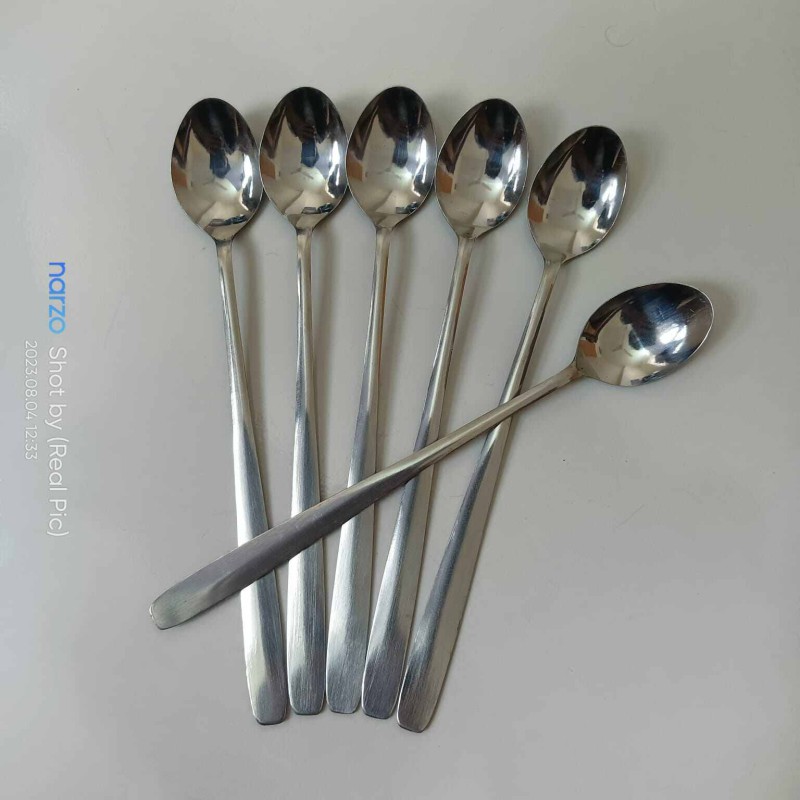 Picture of Rosy Long Handle pickling spoon 6 Pieces Stainless Steel Teaspoon Coffee Dessert Mixing Spoon Round Soup Spoon 8 inches-Silver