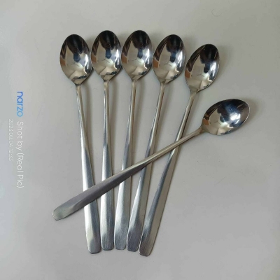 Picture of Rosy Long Handle pickling spoon 6 Pieces Stainless Steel Teaspoon Coffee Dessert Mixing Spoon Round Soup Spoon 8 inches-Silver