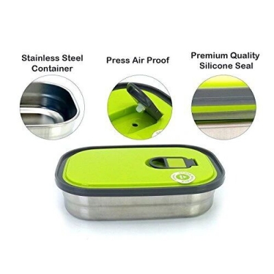 Picture of 1 pcs 1.1L Rectangle Stainless Steel Food Container lunch box for outdoor-Silver
