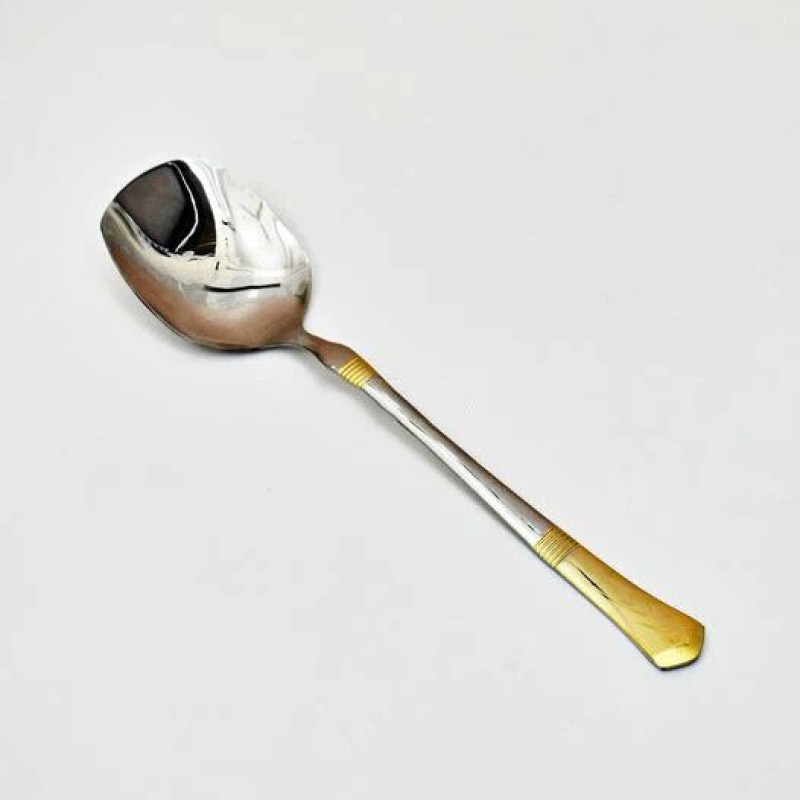 Picture of 10.3 Inch Stainless Steel Curry Spoon - Silver with Mirror Polish and Golden Handle, Perfect for Cooking-Silver
