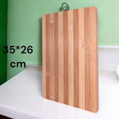 Picture of "35x26x1.8cm Rectangle Bamboo Board - Strong and Durable, Perfect for All Kitchen Tasks, Includes Hook for Easy Storage, Brown Wooden Chopping Board"-Brown