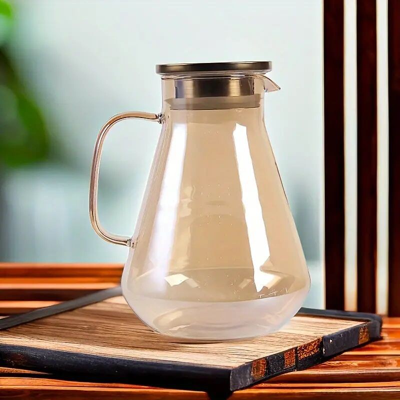 Picture of 1pc golden color  Tea Kettle Glass Pitcher With Handle Water Iced Tea Jug Tea Kettle Bottle 60.87oz Water Container For Iced Tea Beverage Coffee Milk Lemonade Transparent Clear Teapot-Gold