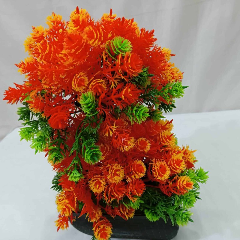 Picture of Office Table Decoration: 2 Heads, Multiple Color Flower Artificial Bonsai Tree with Plastic Vases, Gram Beauty Flower Included-Multicolor