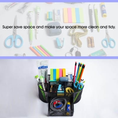 Picture of "Black Metal Mesh Desk Organizer - Fireproof & Durable Pen Holder, High-Temperature Resistant, 10.5 x 11 x 22 cm, Coated Finish, Multi-Functional for Office & School, 1 Piece"-Black