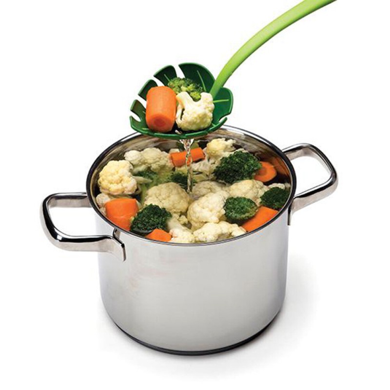 Picture of Green Monstera Leaf Colander Multifunctional Long-Handled Spaghetti Slotted Serving Spoon Salad Slotted Spoon For Home Kitchen-Green