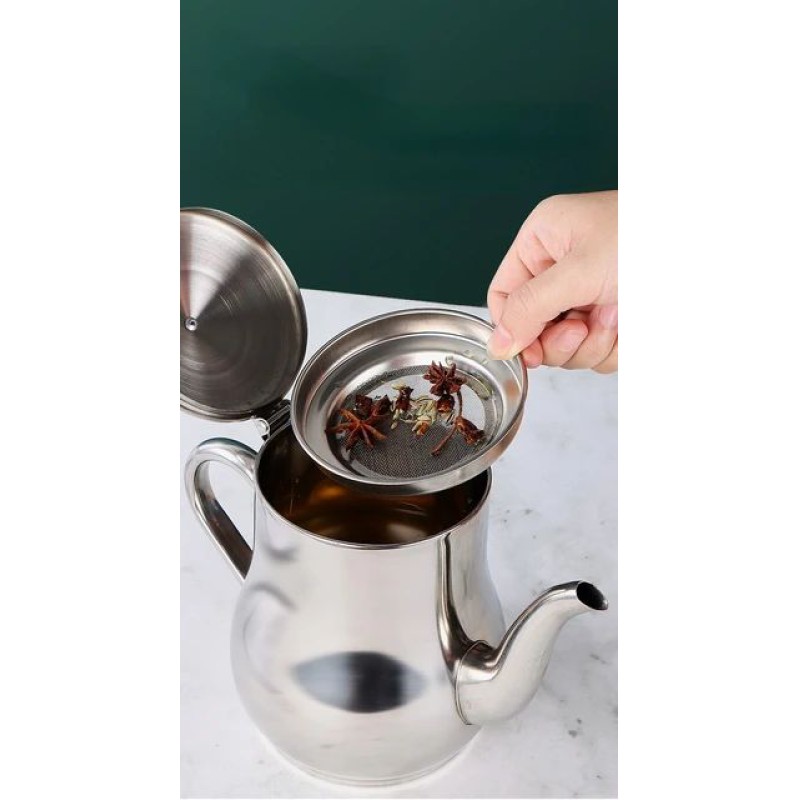 Picture of 1PC Household Stainless Steel Oil Pot with Filter-Silver