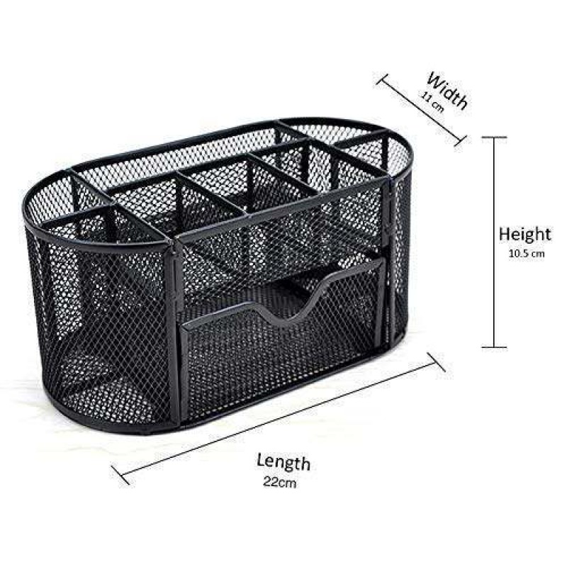 Picture of Desk Organizer Mesh Desktop Office Supplies Multi-functional Caddy Pen Holder Stationery with 8 Compartments and 1 Drawer for Office, Home, School, Classroom by Pipishell-Black