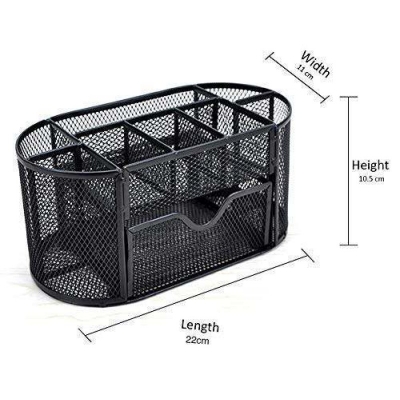 Picture of Desk Organizer Mesh Desktop Office Supplies Multi-functional Caddy Pen Holder Stationery with 8 Compartments and 1 Drawer for Office, Home, School, Classroom by Pipishell-Black